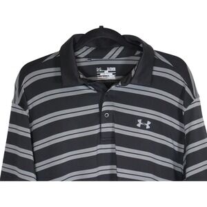 UNDER ARMOUR Performance Polo Shirt Striped Athletic Training Black Gray XL Golf
